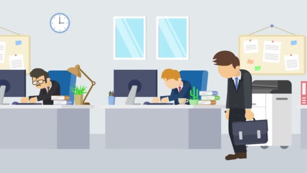 Businessman walking in the office. Business communication concept. Business team is working. Flat Loop animation. - Footage, Video