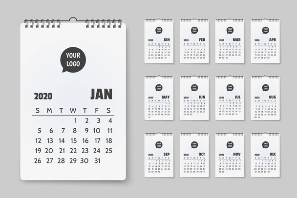 Настінний календар 2020 року. Білий корпоративний календар на Новий 2020 рік з простором для логотипу
 - Вектор, зображення