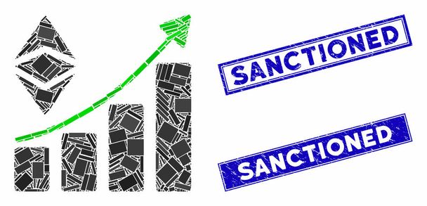 Klasická Ethereum Růst Trend Mozaika a úzkost Rectangle Sanctioned Stamp Seals - Vektor, obrázek