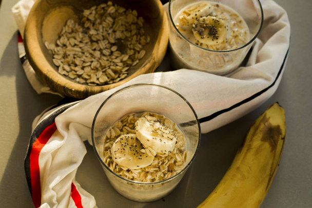 oatmeal and banana with milk - Photo, Image