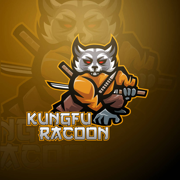 Kungfu wasbeer esport mascotte logo ontwerp - Vector, afbeelding