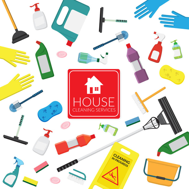 vector set of household supplies cleaning product , tools of house cleaning isolated on white background. template with copy space for text and logo for cleaning service company - Vecteur, image