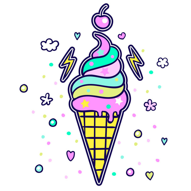 Vector illustration of Pop Cute ice cream cones that look like animals. Seamless ice cream pattern with animals. Vector background. - Fotografie, Obrázek
