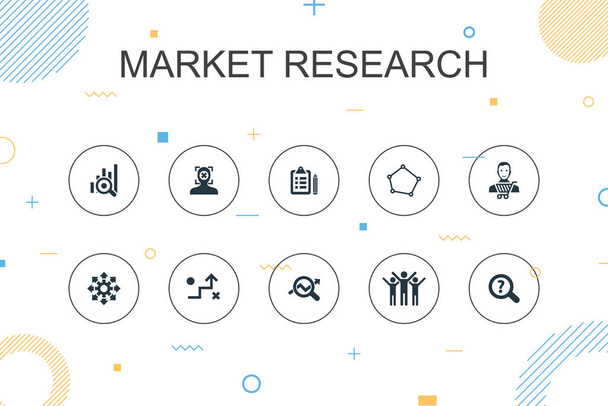 Έρευνα αγοράς μοντέρνο πρότυπο Infographic. Λεπτή γραμμή σχεδιασμού με τη στρατηγική, έρευνα, έρευνα, εικονίδια πελατών - Διάνυσμα, εικόνα