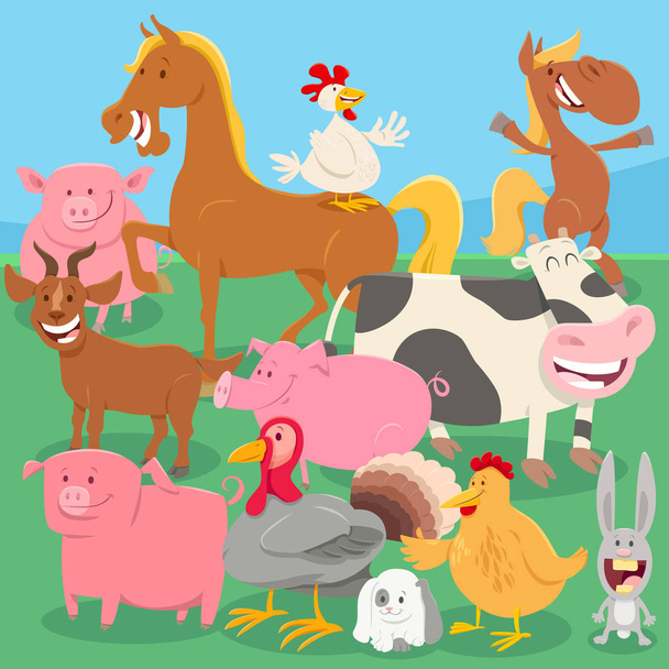 мультяшные сельскохозяйственные животные в сельской местности
 - Вектор,изображение