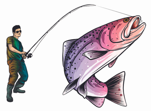 Fishing design for vector. A fisherman catches a boat on a wave. - Vector, Image