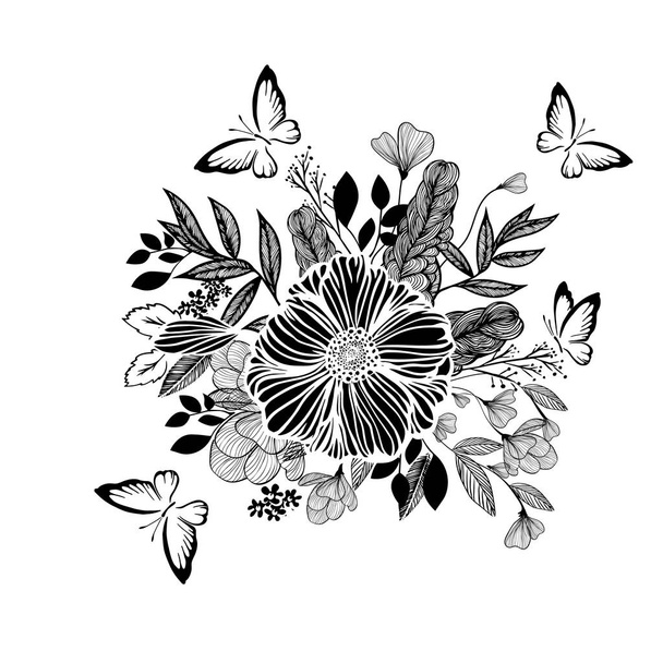 Graphic monochrome abstraction of flowers. Vector illustration - Vector, Image