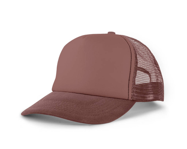 Side View Realistic Cap Mock Up In Ash Rose Colorは、デザインやブランドロゴを美しく表示するための高解像度の帽子モックアップです。. - 写真・画像