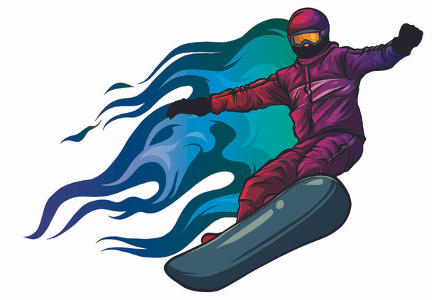 Ворона-сноубордист на огненной векторной иллюстрации - Вектор,изображение