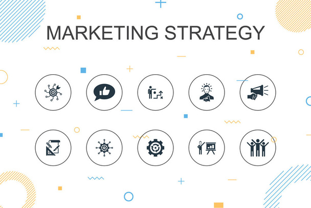 Marketing-Strategie trendige Infografik-Vorlage. Thin Line Design mit Planung, Marketing Manager, Präsentation, Planungssymbolen - Vektor, Bild