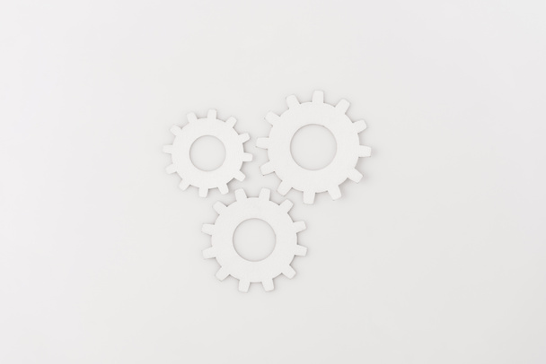 top view of round gears isolated on white - 写真・画像
