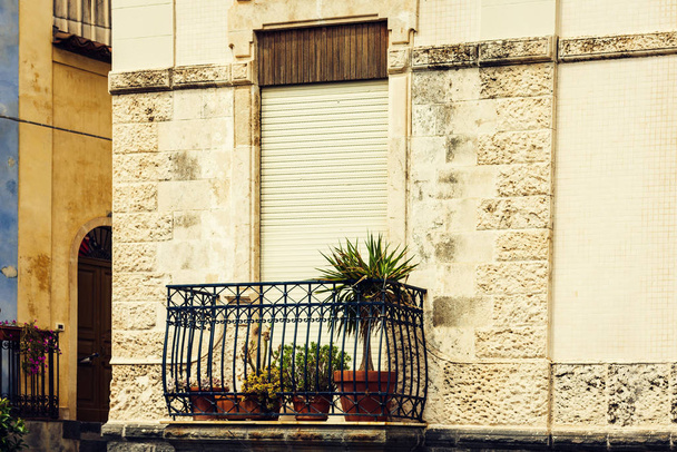 Historical street of Acitrezza, Catania, Sicily, Italy, balcony  - Φωτογραφία, εικόνα