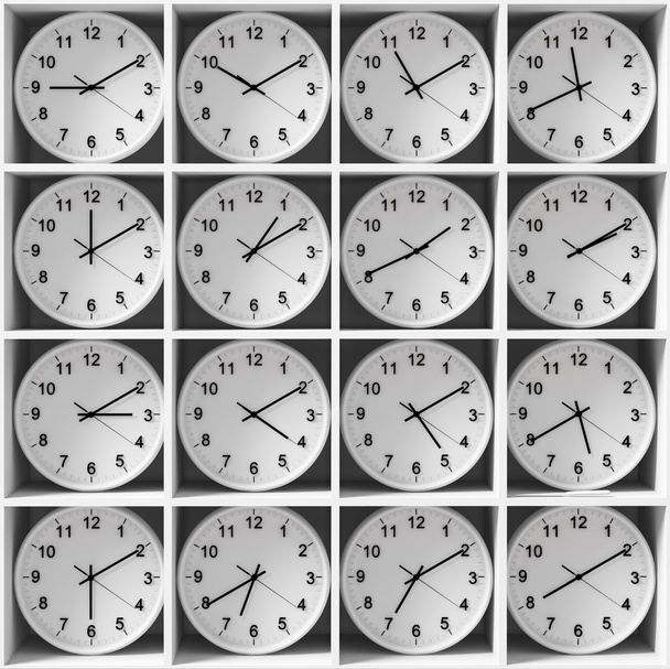 clocks on the white shelves - Photo, Image