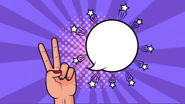 expression speech bubble with hand victory pop art style - Footage, Video