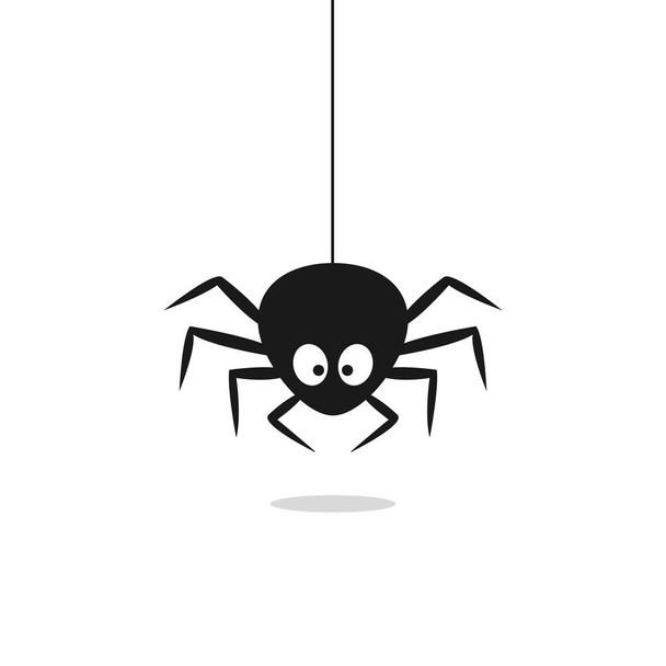 Cute black spider hangs on a spider web isolated on white background. Vector illustration EPS 10 - Vector, Image