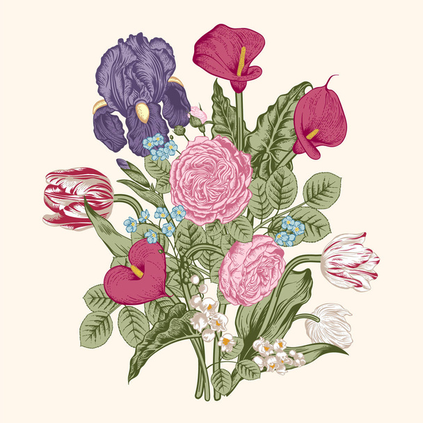 Bouquet of flowers. Floral background. Vector illustration. - Vector, imagen