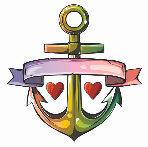 Σύμβολο άγκυρας με κορδέλα ή πανό για σχεδιασμό ταξιδιού. διάνυσμα - Διάνυσμα, εικόνα