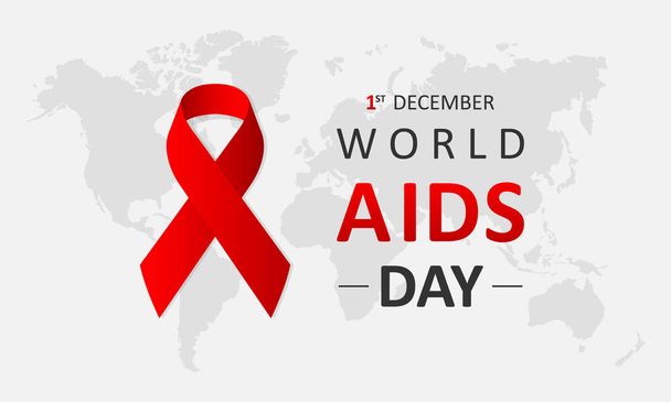 Dia Mundial da SIDA 1 de Dezembro. Banner com fita vermelha e texto Dia Mundial da Aids no fundo do mapa cinza. Ilustração vetorial EPS 10
 - Vetor, Imagem