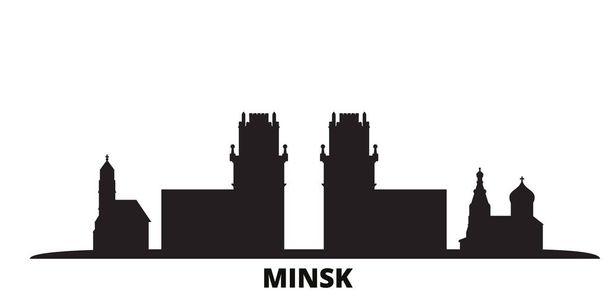 Λευκορωσία, Μινσκ πόλη ορίζοντα απομονωμένη διανυσματική απεικόνιση. Λευκορωσία, Μινσκ ταξιδεύουν μαύρο αστικό τοπίο - Διάνυσμα, εικόνα
