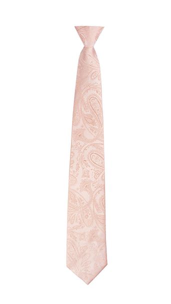 Paisley pattern stylish narrow tied peach tie isolated on white background. Men fashion and shopping concept - Fotoğraf, Görsel