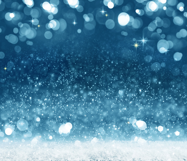 Weihnachten Hintergrund mit hellen Lichtern und Schnee. - Foto, Bild