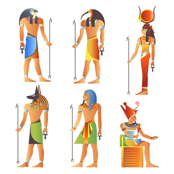 Egyptian gods and goddess, Pharaoh of Egypt, diety isolated icon - Wektor, obraz