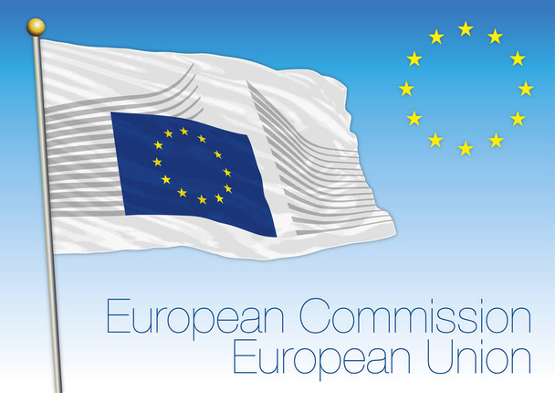 Vlajka Evropské komise s úředním logem, Evropská unie, vektorová ilustrace - Vektor, obrázek