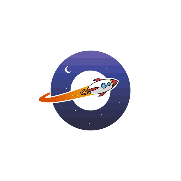 eenvoudige icoon van ruimte raket met letter o, vector illustratie - Vector, afbeelding