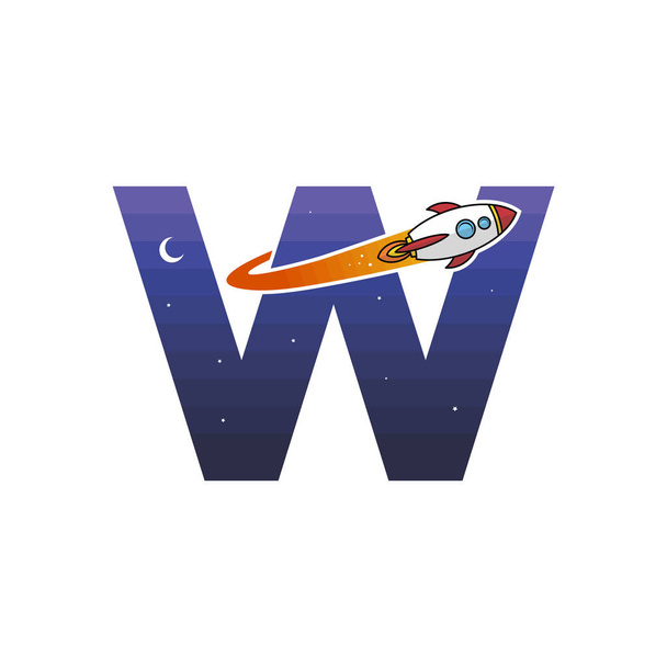 проста іконка космічної ракети з буквою w, Векторні ілюстрації
 - Вектор, зображення