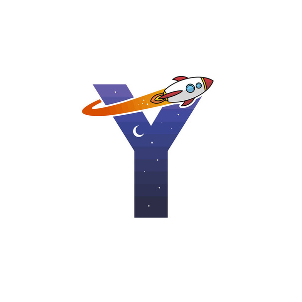 simple icon of space rocket with letter y, vector illustration - ベクター画像