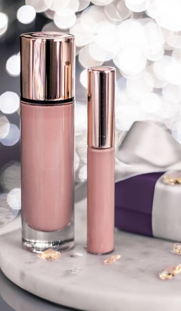 Holiday make-up foundation base, concealer and purple gift box,  - Photo, Image
