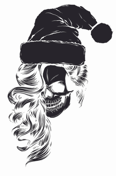 cráneo usando Santa Claus sombrero vector ilustración - Vector, Imagen