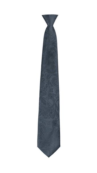 Пейсли узор стильный узкий связанный темно-серый галстук изолирован на белом фоне. Мужская мода и концепция покупок
 - Фото, изображение