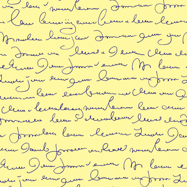 Handwritten abstract text seamless pattern, vector monochrome script background - Vector, Image