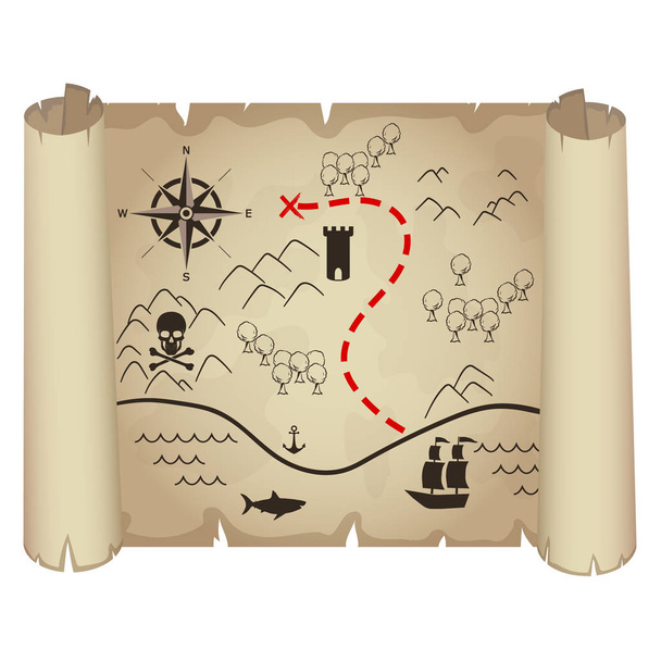 Vector illustration of old treasure map. Papyrus. - Vector, Image