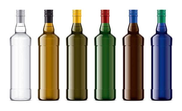 Набор цветных стеклянных бутылок. Подробная иллюстрация
.  - Фото, изображение
