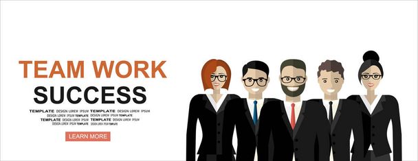 Successful teamwork. Businesspeople, man and woman, standing together in teamwork. Flat illustration concepts for web banners, web sites, printed materials, infographics.  - Vector, Image