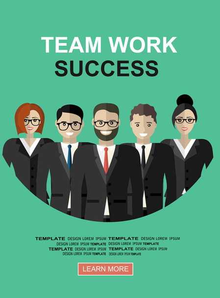 チームワークは成功だビジネスマン、男性と女性は、チームワークで一緒に立っている。ウェブバナー、ウェブサイト、印刷材料、インフォグラフィックのためのフラットイラストの概念.  - ベクター画像