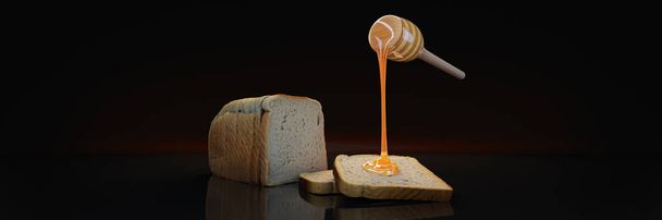 Fried toast with honey. 3d rendering - Foto, afbeelding