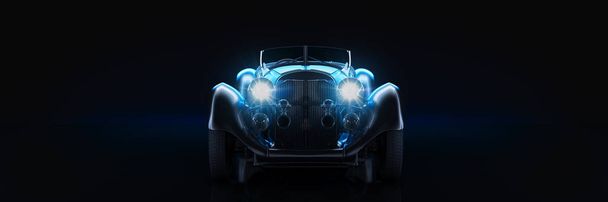 Sport klasszikus autó, stúdió beállítás, sötét háttérrel. 3D-s renderelés - Fotó, kép