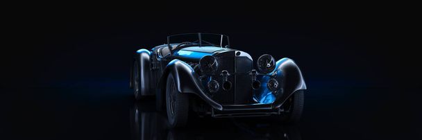 Sport klasické auto, studio nastavení, na tmavém pozadí. 3D vykreslování - Fotografie, Obrázek