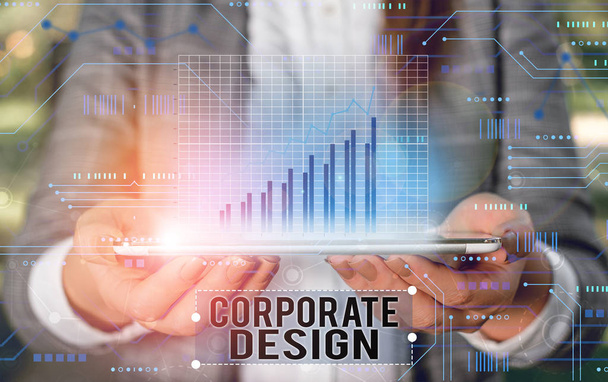 Tekst pisma firmowego Corporate Design. Koncepcja oznaczająca oficjalny projekt graficzny logo i nazwy przedsiębiorstwa. - Zdjęcie, obraz