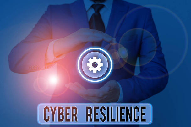 Textzeichen für Cyber-Resilienz. konzeptionelle Messung, wie gut ein Unternehmen einen Cyberangriff analysieren kann. - Foto, Bild