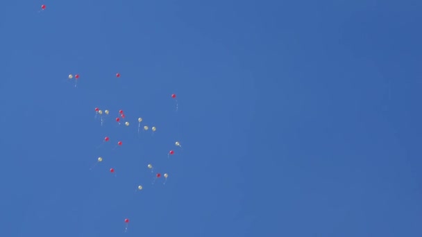 kaunis helium ilmapalloja lentää ilmassa. Monet värikkäät ilmapallot lentävät ilmassa. loma käsite
 - Materiaali, video