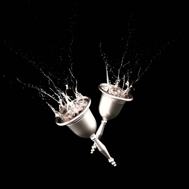 A beautiful metallic Christmas bell and a splash of gold. 3d illustration, 3d rendering. - Foto, Imagem