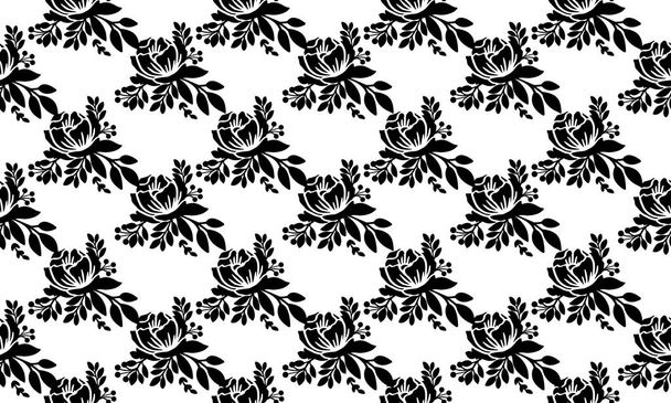 Schwarz-weiß abstrakter, nahtloser Hintergrund mit floralen Mustern. - Vektor, Bild