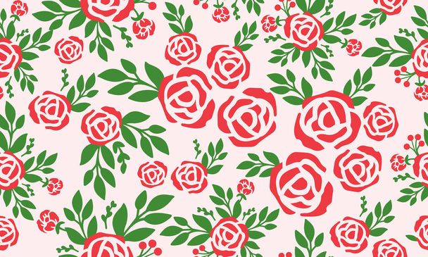 nahtlose Tapete florales Muster mit Design rote Rose Blume Hintergrund. - Vektor, Bild
