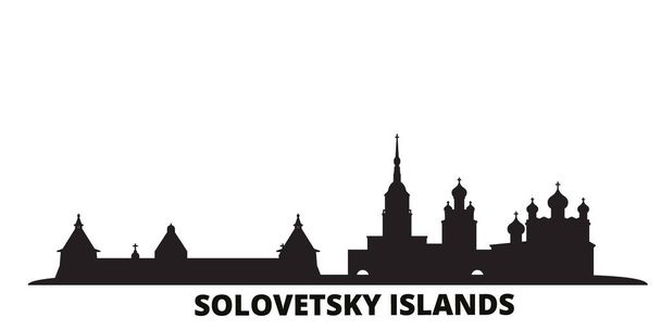 ロシア、ソロベツキー諸島の都市スカイライン孤立ベクトルイラスト。ロシア、ソロヴェツキー島旅行黒の街並み - ベクター画像