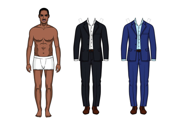 Vector illustration of man paper doll with clothes. Elegant suits ,casual style for men. Stylish outfit for businessmen - Vector, Image