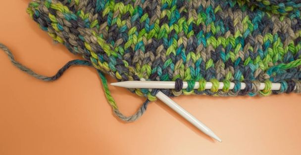 Knitting needles and multi-colored threads. - Photo, Image